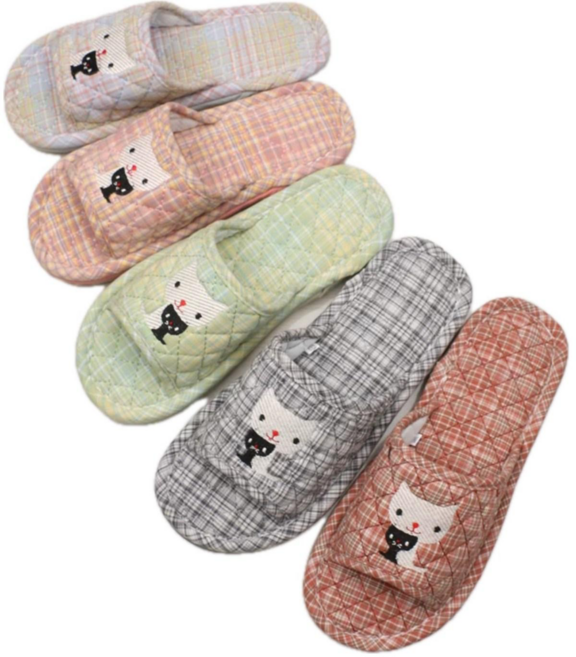 [신혼일기] 3중 쿠션 멋쟁이신사 고양이 코튼 실내화 푹신한 층간소음방지 미끄럼 삼중패드 거실화 면슬리퍼