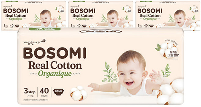 보솜이 기저귀 리얼코튼 오가니크 밴드 중형 40p 4팩, 중형(M)