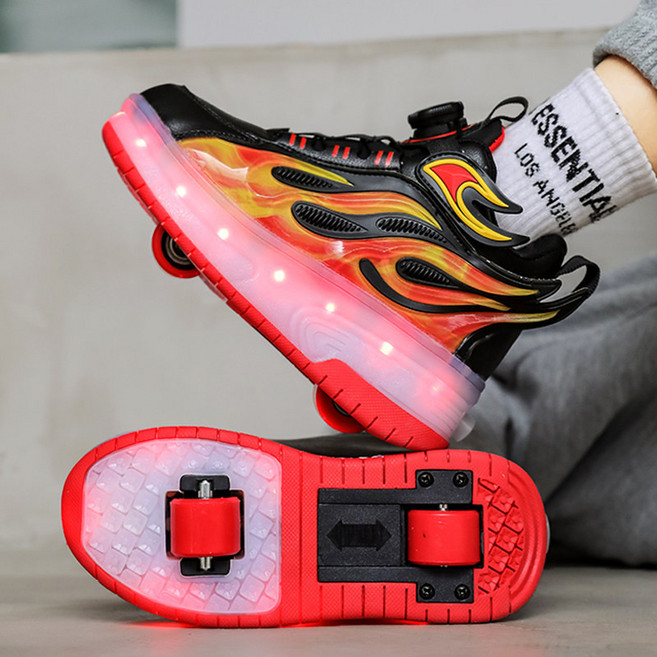 바퀴 달린 신발 휠 운동화 투명 롤러스케이트 바퀴 4륜 접이식 스포츠 롤러신발 발광슈즈, 1개, 블랙 레드 WH815 - 4륜