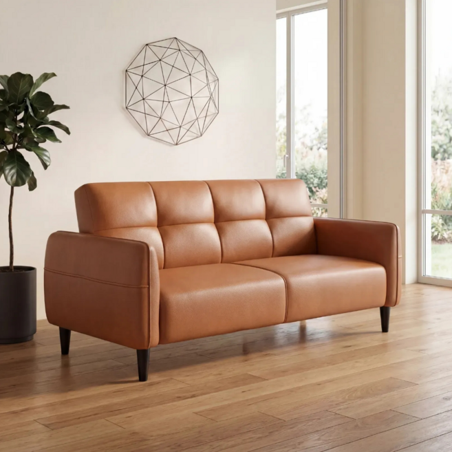 베아트룸 각도조절 2-3인용 가죽소파 140cm BRL15, 브라운