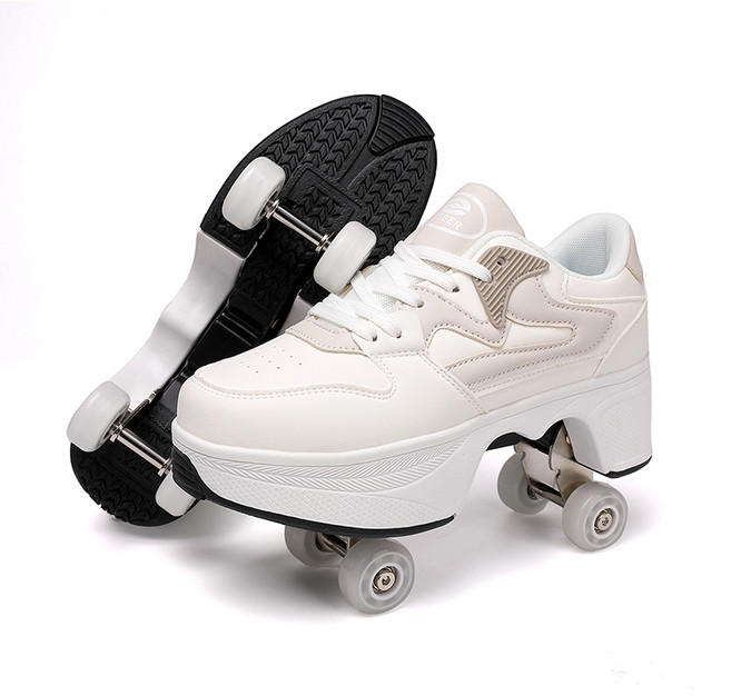 PHTEER 인라인 스케이트 접이식 변형 바퀴 남녀공용 운동화 탈부착 스케이트, 1개, 카키색