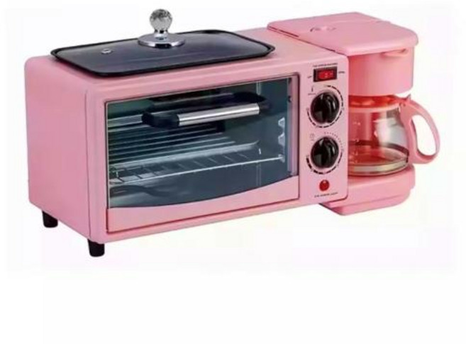 멀티쿠커 분리형다용도포트 핫세일 3 in 1 아침 식사 스테이션 토스트 오븐 커피 메이커 베이크웨어 냄비, eu, Pink-220V