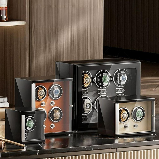 시계 관리 보관함 회전 와인더 상자 저소음 4구 오토메틱, K. 블랙 지문 2개, 1개