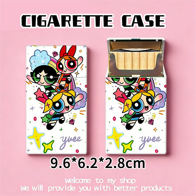 卡通圖案香菸盒 菸收納盒 便攜 粗細 多圖可選 香菸盒 11*6.1*1.8cm, 女警-粗支, 1個