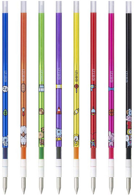 유니볼 유니 BT21 스페셜 에디션 스타일핏 스타일핏트 리필심 볼펜심 -중성잉크- 8색세트 (UMR-179BT-38 A8C), 단품