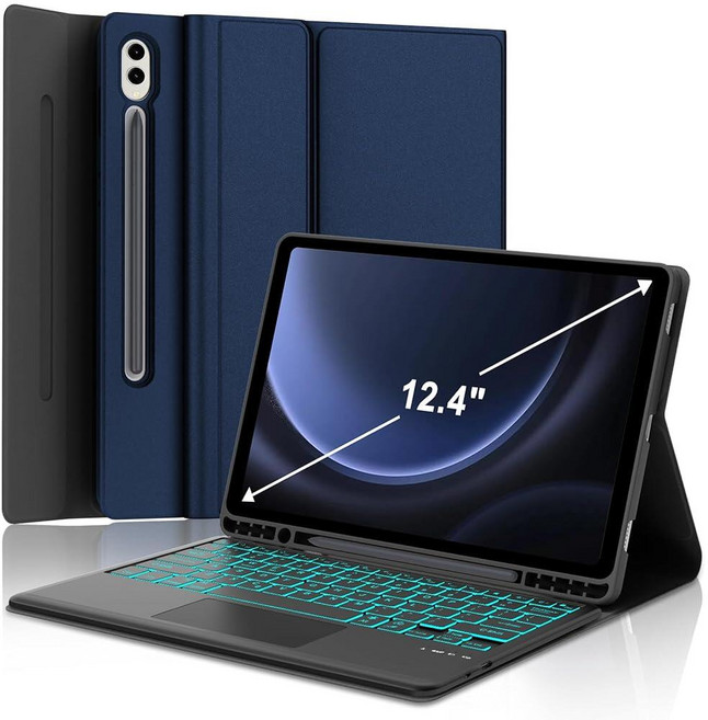 BORIYUAN 삼성 갤럭시 탭 S10 FE+ 플러스 13.2인치 2025용 키보드 케이스 S-펜 홀더가 있는 자석 보호 커버 탈착식 무선 블루투스 키보드, 터치패드 다크 블루