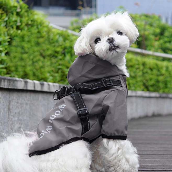 Jeernare 강아지 우비 올인원 강아지 레인코트 아웃도어 강아지비옷 후드티 바람막이 애완용품, 그레이, 1개