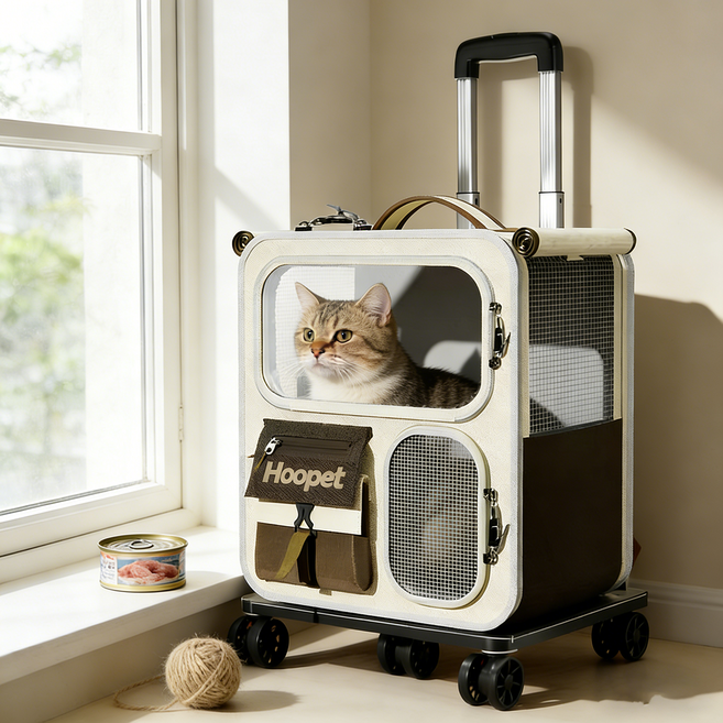 반려동물 이동가방 2in1 백팩 유모차형 캐리어 접이식 휴대용 강아지 고양이 여행용, 1개, 카키백+트럭