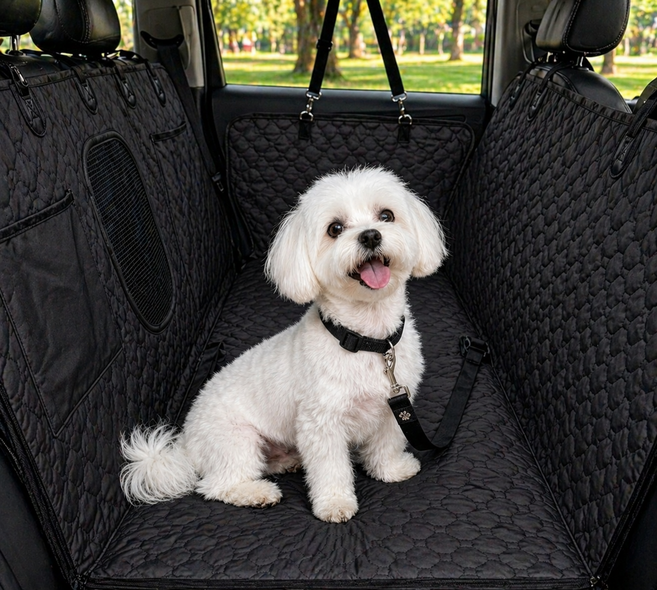 테노라 프리미엄 PU가죽 대형견 카시트 차량용 강아지 뒷좌석 풀커버 방수 애견 시트, 오닉스 블랙, 1개