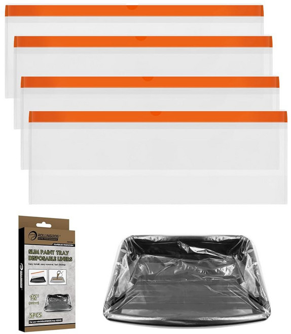 독 12인치 페인트 롤러 키트 조절 가능한 프레임 극세사 커버 및 벽 천장 가구 도장용 익스텐션 폴이 있는 대형 버킷 롤러(21팩), 1 5pc Paint Tray Liners(Drawst