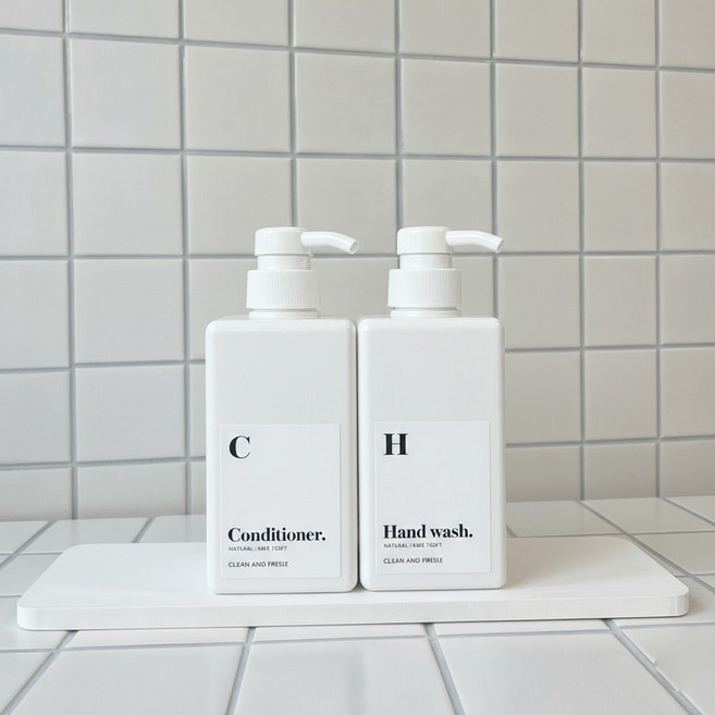 딜라이트홈 심플리 욕실 샴푸병 디스펜서 2개+스티커5종, 1세트, 450ml화이트