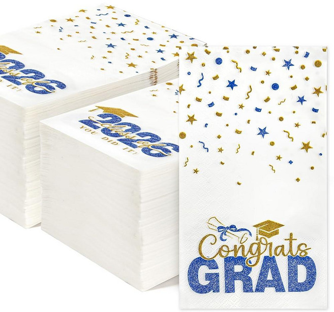 200 Pack Class of 2026 Graduation Napkins 블루 골드 Disposable Congrats Grad Cocktail Napkins Paper G, 200 Pack Class of 2026 Graduat