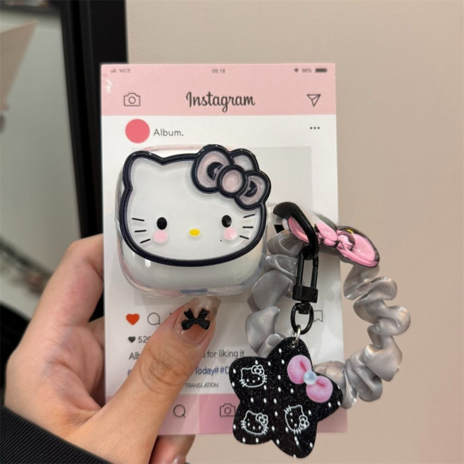 삼성 갤럭시 버즈3 갤럭시 버즈3 프로 실리콘 블랙 캣 케이스 + 카라비너, 1개, 스윗 시크 핑크 고양이, 갤럭시 버즈 2프로