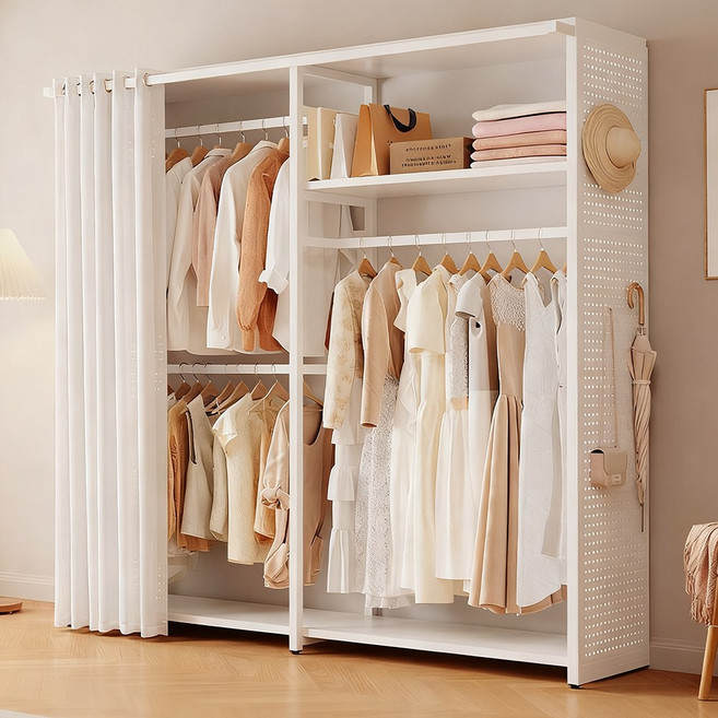 튼튼한 드레스룸 시스템 행거 원룸 조립식 간이옷장 오픈 스탠드 행거, A03(앞커튼+뒷커튼)