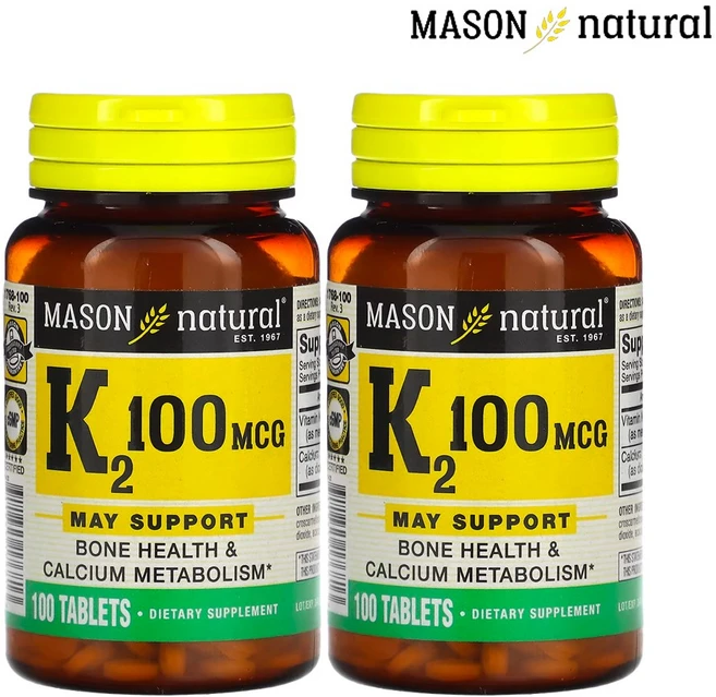 메이슨내추럴 비타민K2 100mcg 100 타블렛 2개 메나퀴논 칼슘, 100정, 100정 - 쿠팡