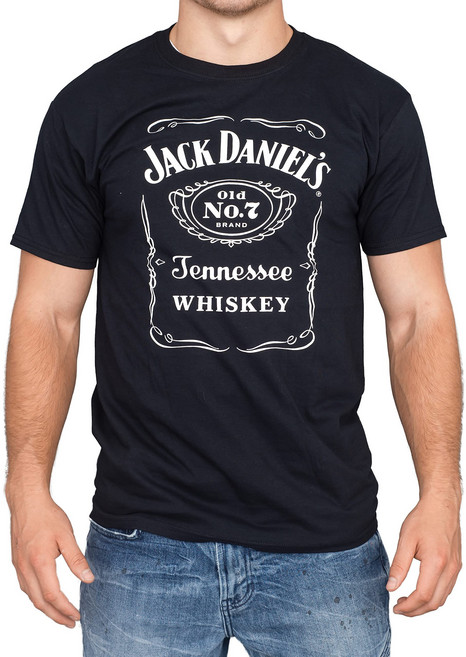 잭 다니엘스 라벨 남성용 검정색 티셔츠 대형 검정색 사이즈 대형 Jack Daniel's Men's Daniel's Label T-Shirt - 15261400Jd-89