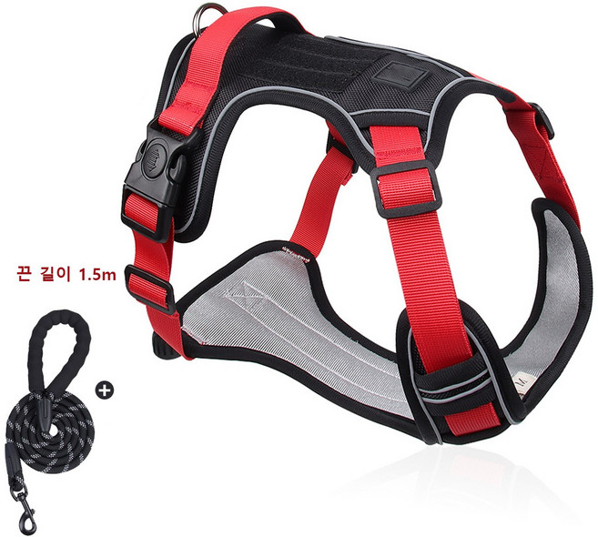 애견 중대형견 하네스 + 리드줄 세트, 1세트, 검은색