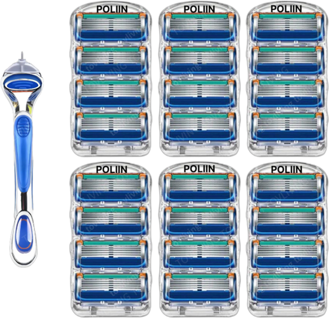 POLIIN 5중날 면도날 + 면도기 질레트 퓨전 프로글라이드 호환, 1개
