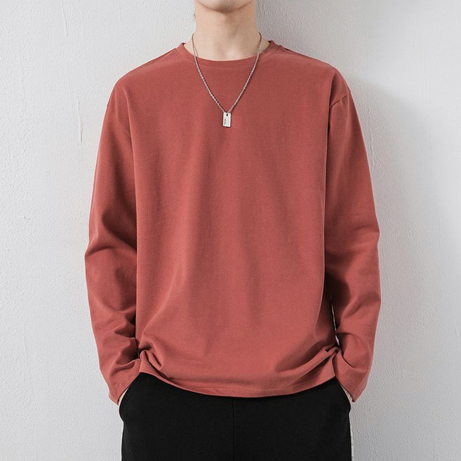 男長袖上衣 純色圓領休閒百搭打底衫
