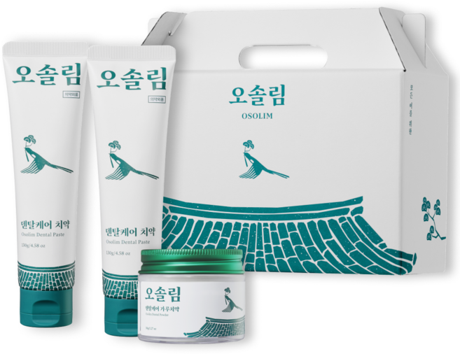 오솔림 프리미엄 고급 치약 선물 세트 어른 시부모님 부모님 선생님 집들이 명절 선물 추천파 우더 페이스트, 390g, 1개, 세트2(페이스트2파우더1)