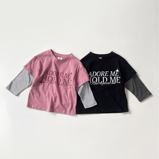 아동 키즈 국내생산 면100% 나염 레터링 레이어드 긴팔 티셔츠