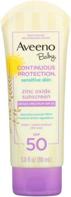 Aveeno 유아용 산화아연 자외선 차단제 SPF 50 88ml(3fl oz) 2팩, 88ml, 1개
