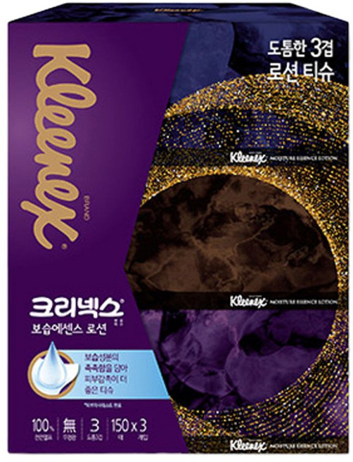 크리넥스 보습 에센스 로션 3겹 각티슈 150매X3개입, 150매, 3개