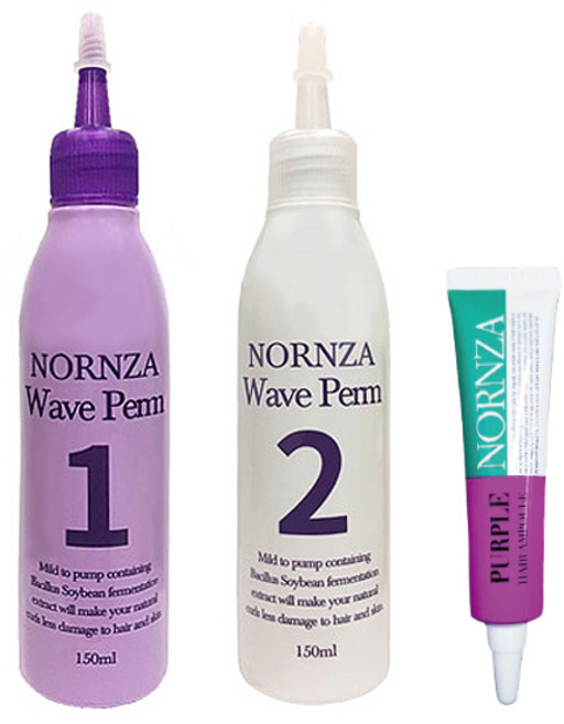 노른자 웨이브 셀프 파마약 1제 150ml 2제 150ml + 헤어 앰플 퍼플 13ml, 노른자 웨이브펌 + 보라앰플, 1개