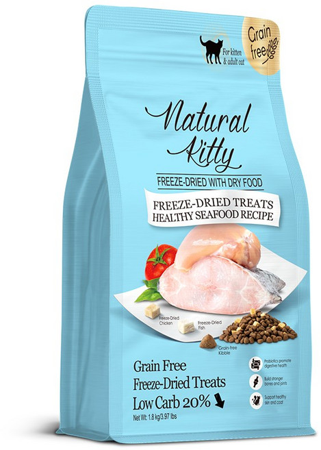 Natural Kitty 低碳無穀凍乾糧 健康海鮮配方, 1.8kg, 1個, 海鮮