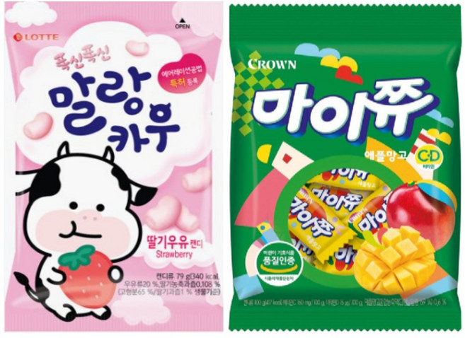 츄잉 소프트캔디 모음 마이쮸 캔털루프멜론(100g) + 말랑카우 딸기(79g), 1세트, 179g