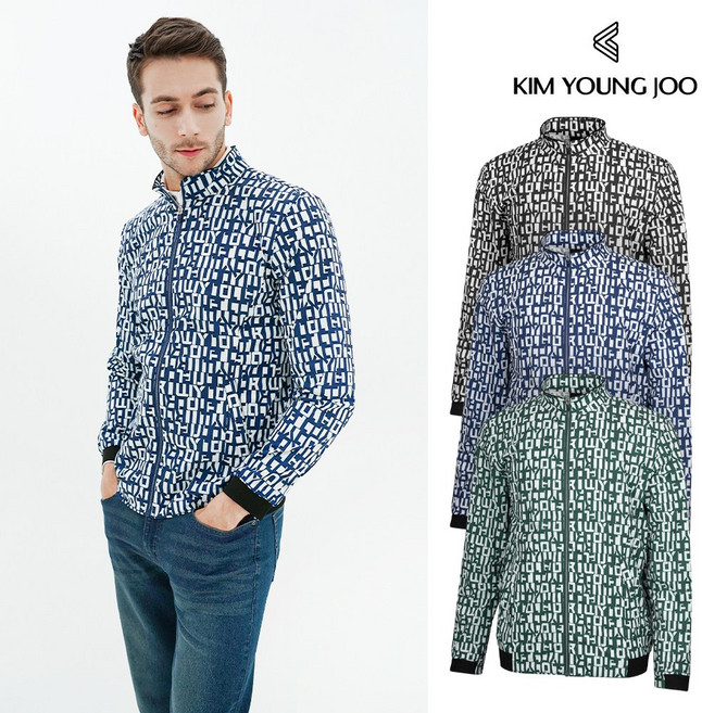 김영주 남성 골프웨어 봄 가을 로고 프린트 스판 경량 바람막이 자켓 스포츠 방수 방풍 점퍼