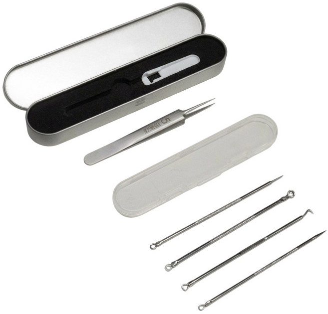 아니드니 초정밀 전문가용 피지 핀셋, 1세트, 일자형 핀셋1개 루프4종 케이스2종