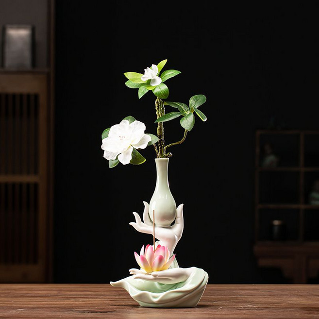 세라믹 부처님 손길 연꽃 불교 굿즈 인테리어 관세음보살 불교용품 기원 행운, 1개