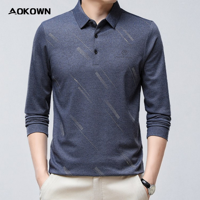 AOKOWN 중년남성 카라 긴팔 티셔츠 클래식 다용도 가을티 아빠 긴팔 카라티셔츠