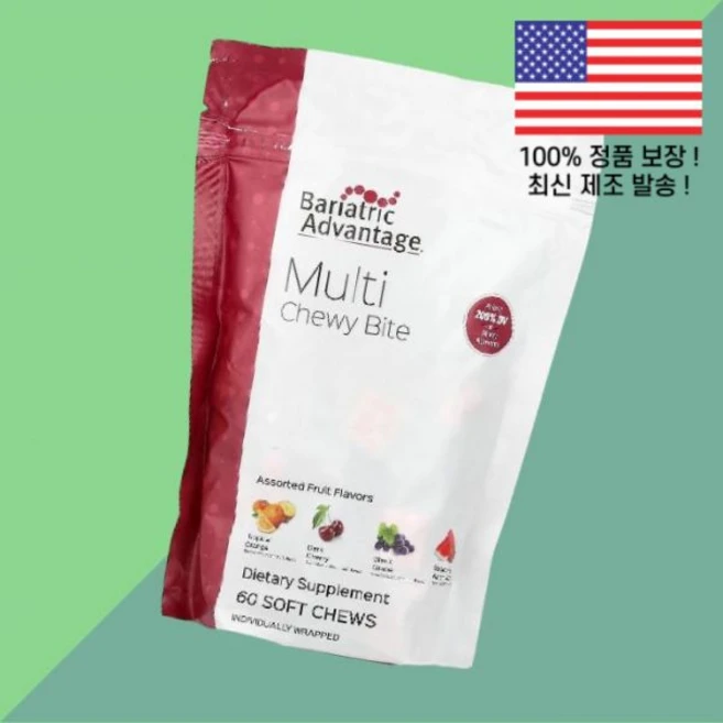 배리애트릭 어드밴티지 멀티 츄이 바이트 모듬 과일 후루츠 60소프트츄 60개입 Bariatric Advantage Multi Chewy Bite Assorted Fruit 60, 배리애트릭 어드밴티지 멀티 츄이 바이트 모듬 과일 후루, 1개 - 쿠팡