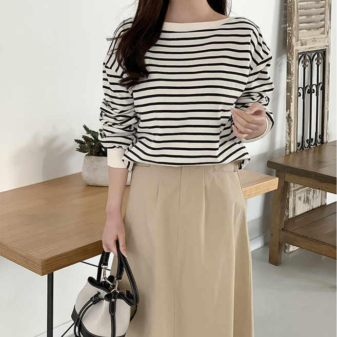 행복여 유스 입술 보트넥 가오리핏 맨투맨 티셔츠