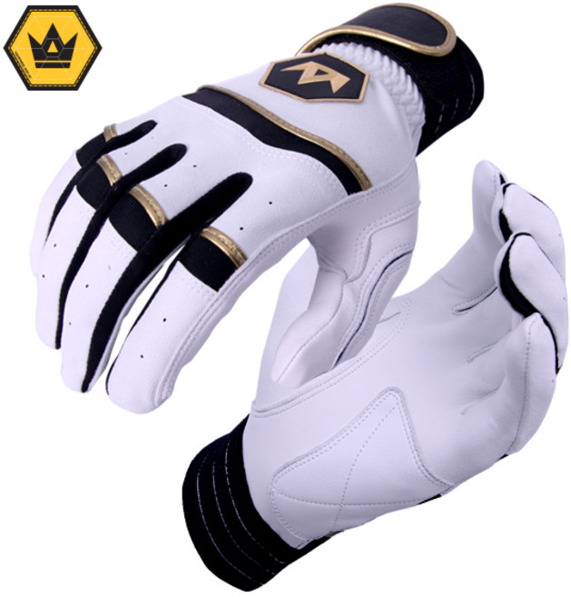 크라운비 커스텀 골드에디션 천연양피 배팅장갑 야구장갑, 화이트블랙, 1개