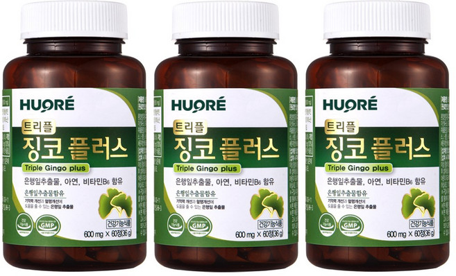 징코 은행잎추출물 징코플러스 혈액순환 혈액순환개선 기억력개선 아연 영양제 트리플징코플러스, 60정, 3개