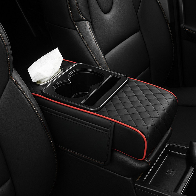 볼체 차량용 센터 콘솔 박스 쿠션 커버 컵홀더 수납함, 05.블랙라인 레드