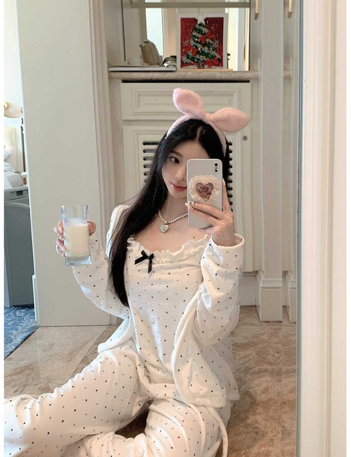 히피샵 부드러운 쓰리피스 청순 도트 잠옷 세트