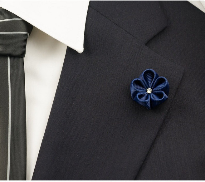 블루 라펠 꽃 핀 정장 브로치 신랑 부토니에르 flower lapel pin fabric brooch suit boutonniere