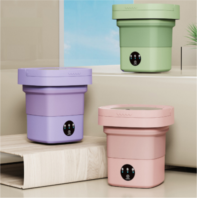 미니 접이식 소형 세탁기 가정용 용출 일체형 세탁기 속옷 바지 세탁 양말 걸레 여행용 운동화 신발 세탁기 방수 세척기 탈수 기능 포함 업그레이드, 퍼플, 1개