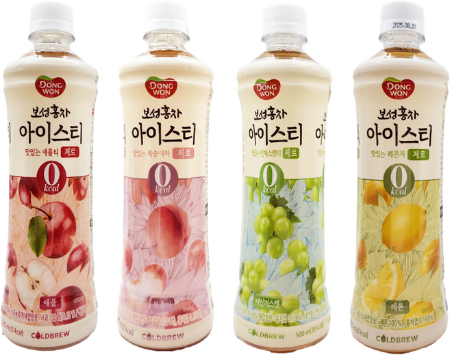 동원 보성홍차 아이스티 제로 4종(복숭아+레몬+애플+샤인머스캣), 12개, 500ml