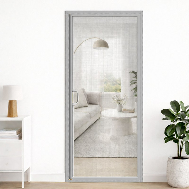 ROYAI ONE 안 찢어지는 현관 방충망 일체형 통자석 현관문 모기장 미세 방충망, 회색