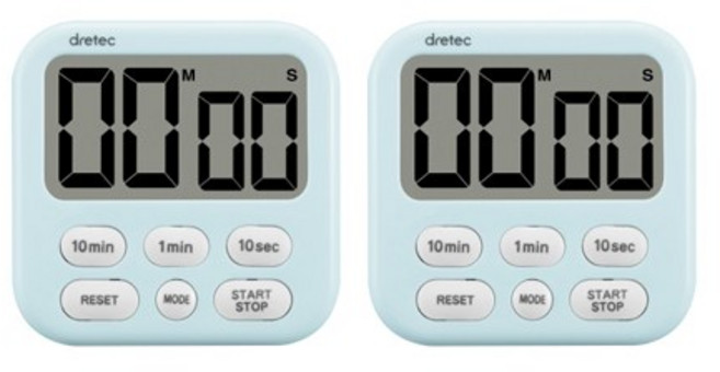 드레텍 대화면 디지털 주방타이머, 파스텔블루, 2개
