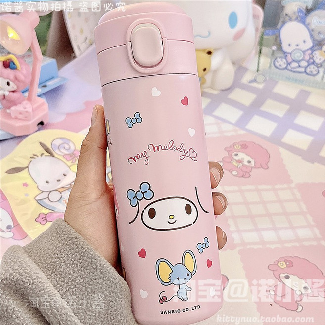9중 텀블러 시나모롤 쿠로미 마이멜로디 폼폼푸린 텀블러 물병 보온병 420ml 항공배송 다나에+Integrated International Trade Co. Ltd 머리핀, 4번 마이멜로디