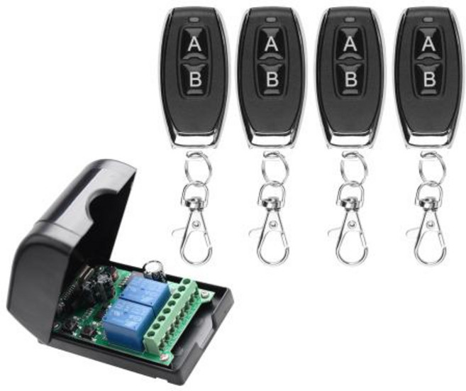DC12V 24V 48V 433MHz RF 무선 원격 제어 스위치 2 채널 릴레이 수신기 차고 문 커튼 모터 라이트에 대 한 Diy 제어, 4Remote 1Receiver, 1개