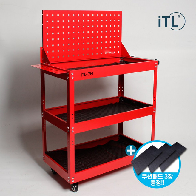 ITL 이동식 공구함 철제 공구대 공구다이 카트 3단 정리 보관함 작업대 레드, 1개