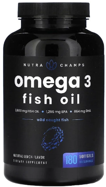 뉴트라챔프 오메가3 피쉬 오일 레몬 1200mg 소프트젤 180정, 1개 - 쿠팡