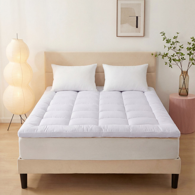 HYLEORY 사계절 통세탁 가능 포근하고 바닥 침대 토퍼 매트리스, 화이트